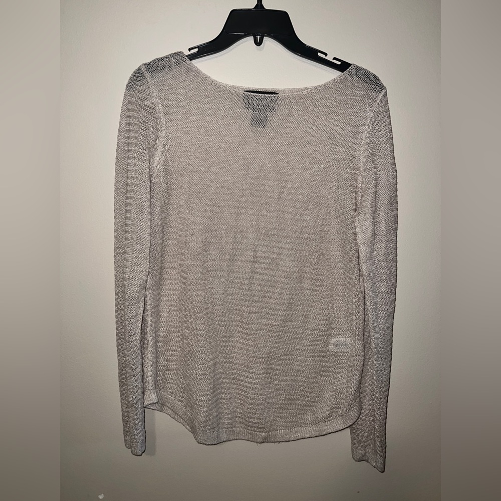 Linen, light, sheer, long sleeve sweater, nude beige Tahari